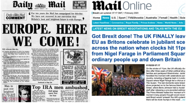 Un arc peste timp în presa britanică. 1 ianuarie 1973: „Europa venim!”/ 1 februarie 2020: „Am făcut Brexit-ul!”