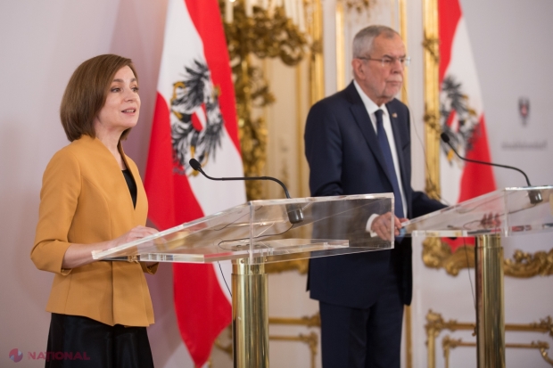 Maia Sandu solicită SPIJINUL Austriei: „R. Moldova trăiește acum o perioadă ISTORICĂ, cu oportunități unice de dezvoltare, dar și cu mari provocări. Vrem să devenim un partener previzibil, iar pentru asta nevoie de sprijinul partenerilor noștri”