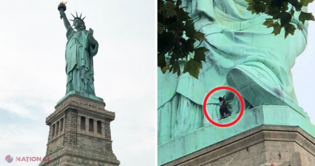 VIDEO // S-a cățărat pe Statuia Libertății și a amenințat că se omoară