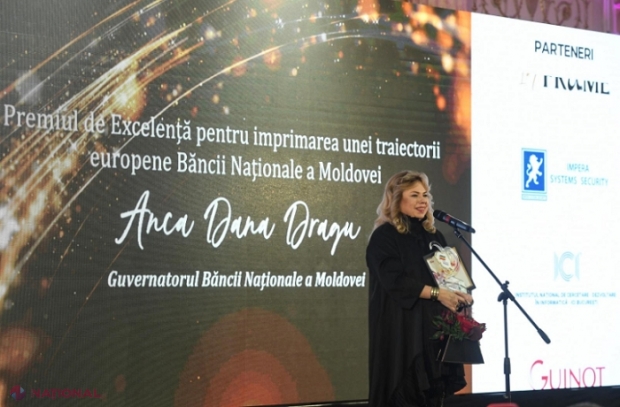 Guvernatoarea BNM, premiată la Gala Excelenței de la București. Anca Dragu: „Dedic acest premiu echipei BNM și tuturor celor care susțin parcursul european al Republicii Moldova”