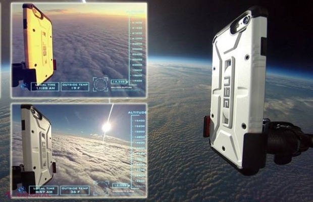  FOTO // Au trimis un TELEFON mobil în stratosferă