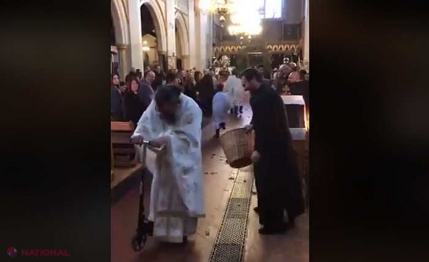 Obicei ciudat de Paște! Preotul care aleargă cu trotineta prin biserică în seara Învierii face deliciul internetului. Imagini VIDEO amețitoare