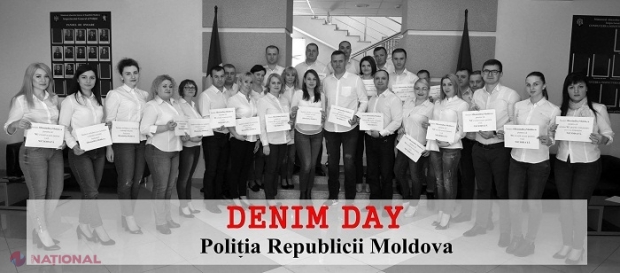 FOTO // Poliția R. Moldova, în BLUGI: „Îmbracă și tu blugii, fă ceea ce-ți stă în puteri pentru a pune capăt violenței sexuale”