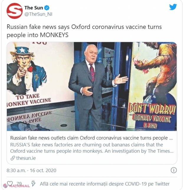 Rusia, campanie de DEZINFORMARE despre vaccinul anti-Covid al Universităţii Oxford: „Transformă oamenii în maimuţe”