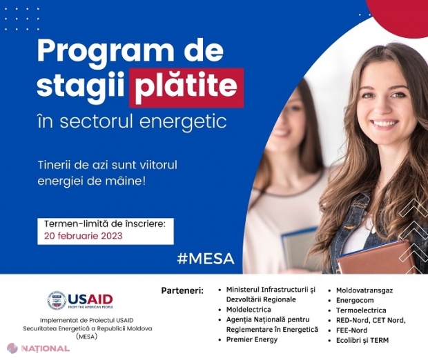 ANUNȚ // Stagii plătite în sectorul energetic pentru tinerii din R. Moldova: Cine poate beneficia de oportunitatea unui START în cariera din domeniul energetic