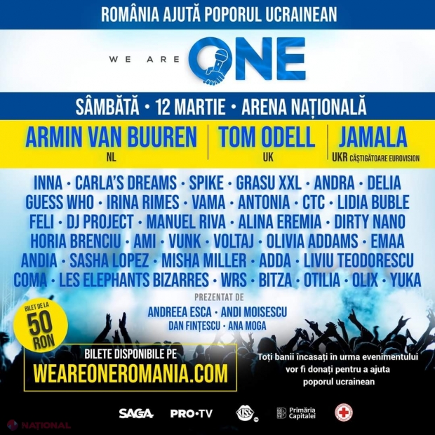 WE ARE ONE, cel mai mare concert caritabil din România: Zeci de artişti cântă la București pentru a acumula bani în sprijinul refugiaților ucraineni