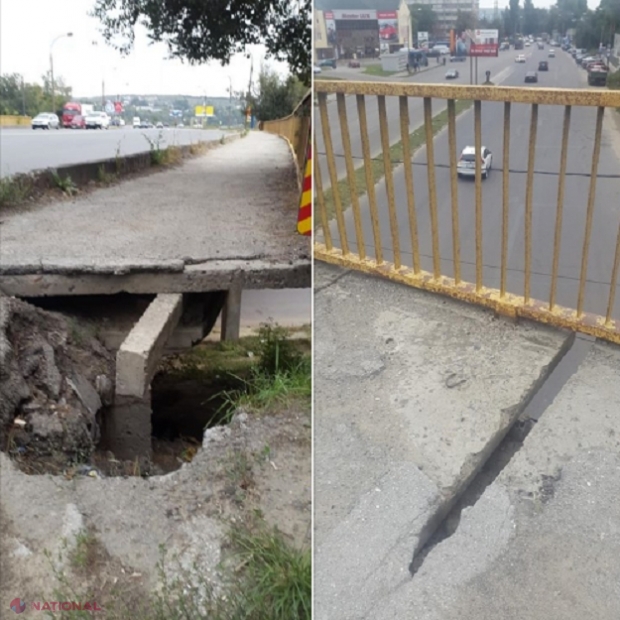 FOTO // PERICOL pe un pod din Chișinău: Găuri și fisuri mari în asfalt