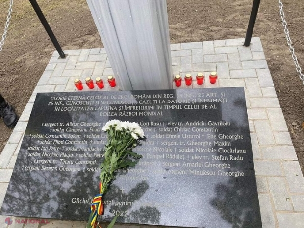 GALERIE FOTO // Monument în memoria a 81 de militari români căzuți în cel de-al Doilea Război Mondial, inaugurat la Lăpușna: „Eroii trebuie purtați în suflet, ei au fost cei care s-au jertfit pentru ca lumea să arate așa cum o vedem noi astăzi”