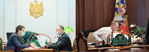 FOTO, VIDEO // Dodon a plecat de la Președinție cu tot cu „cadoul” ce îi decora masa, exact ca în biroul lui Vladimir Putin, deși a promis să-l lase viitorilor președinți 