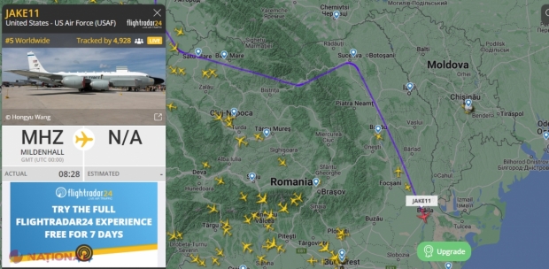 Un avion al NATO patrulează spațiul aerian al României, în preajma hotarului cu R. Moldova