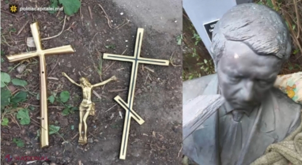 VIDEO // La FURAT, în CIMITIR: Un ins de 45 de ani, reținut după ce sustras un bust din BRONZ, instat pe un mormânt din cimitirul „Sfântul Lazăr” din Chișinău