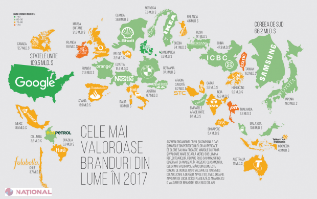 HARTĂ // Cele mai VALOROASE branduri în 2017 din întreaga lume: Google le bate pe toate