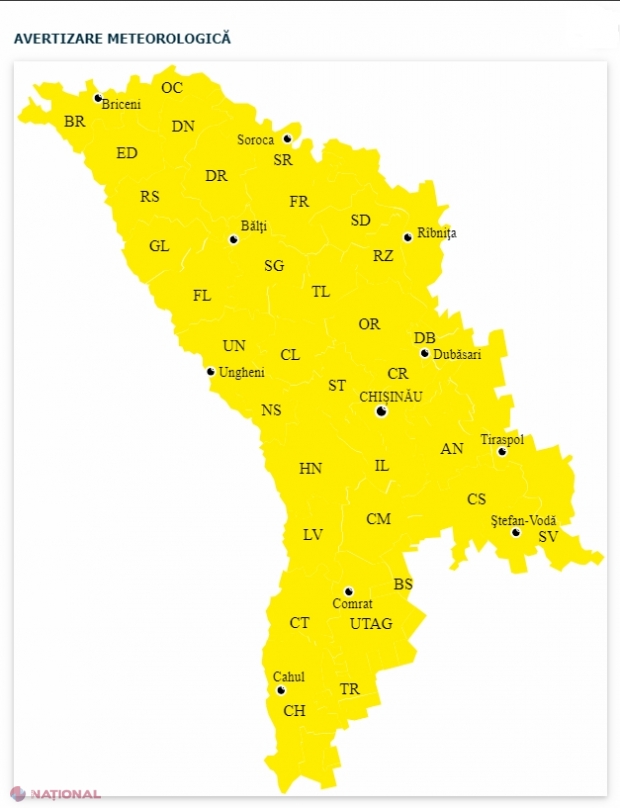 METEO // Cod galben de VÂNT pe teritoriul R. Moldova: Ce temperaturi vom avea la mijloc de februarie