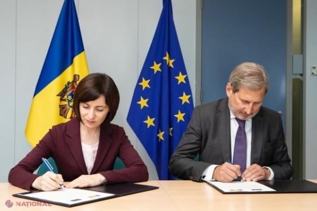 Trei acorduri de finanțare pentru R. Moldova, semnate la Bruxelles de Maia Sandu și Johannes Hahn