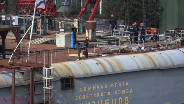 Singurul portavion rusesc este într-o stare atât de jalnică încât nu se poate deplasa singur. Ce au descoperit scafandrii când șantierul naval a vrut să-l mute la alt doc