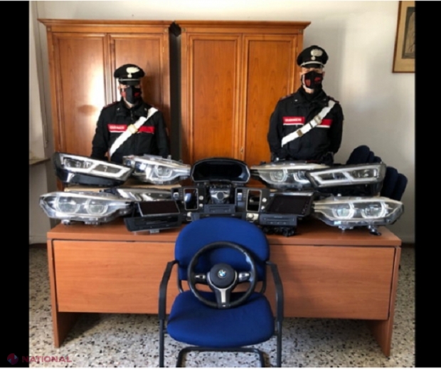 ITALIA: Un autobuz cu numere de înmatriculare moldovenești, încărcat cu piese de schimb pentru mașini de LUX. Carabinierii italieni le-au confiscat și presupun că au fost furate pentru a fi transportate în R. Moldova