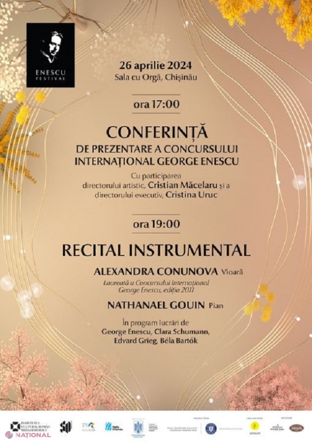 Directorul artistic al Festivalului Internațional „George Enescu”, reputatul dirijor Cristian Măcelaru, la Chișinău pentru a promova evenimentul de la București: Recital instrumental al violonistei Alexandra Conunova și pianistului Nathanael Gouin