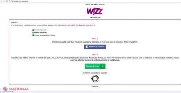 AVERTISMENT: Țeapa cu bilete gratuite la Wizz Air care circulă pe Facebook