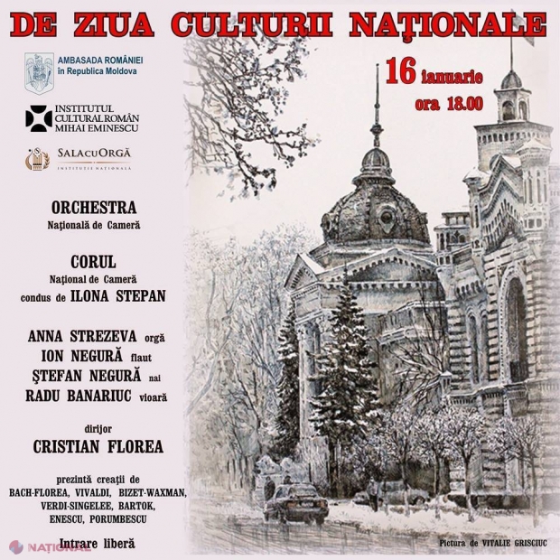 Concert cu intrare LIBERĂ astăzi la Sala cu Orgă, dedicat Zilei Naționale a Culturii