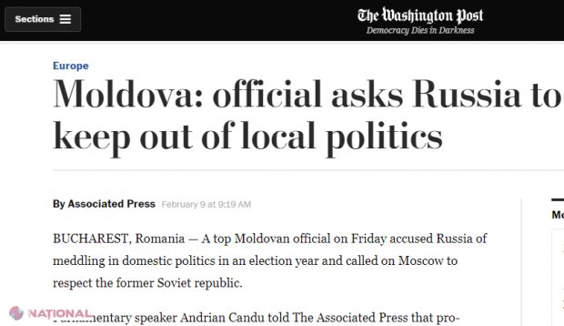 Ce scrie The Washington Post despre Declarația Parlamentului de la Chișinău privind CONDAMNAREA acțiunilor Rusiei împotriva R. Moldova