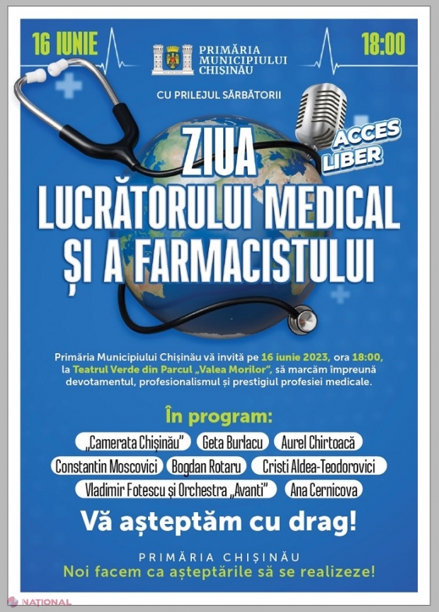 Concert la Teatrul Verde din Parcul „Valea Morilor”, dedicat medicilor și farmaciștilor, cu intrare LIBERĂ