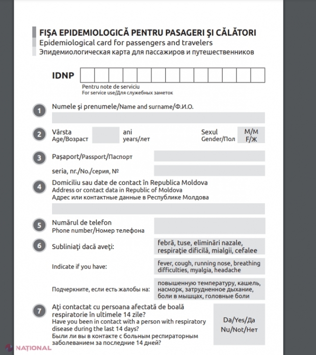 IMPORTANT // Fișa epidemilologică, cerută la intrarea în R. Moldova, poate fi descărcată ONLINE și completată din timp, pentru a evita cozile de la vamă