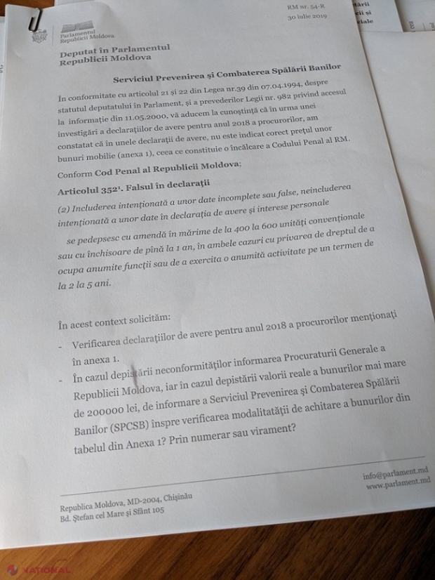 DOC, LISTĂ // Doi deputați cer INVESTIGAREA averilor a 20 de procurori: Cine sunt aceștia