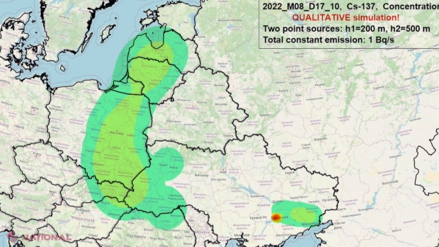 Cum s-ar răspândi materialul RADIOACTIV de la centrala Zaporojie, dacă ar avea loc un incident. O parte din teritoriul R. Moldova ar fi acoperit de NORUL radioactiv. Vezi localitățile care ar fi afectate