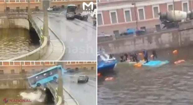 VIDEO // Momentul în care un autobuz cade într-un râu, în Sankt Petersburg. Patru persoane au murit şi alte şase sunt în stare gravă. Şoferul, reţinut