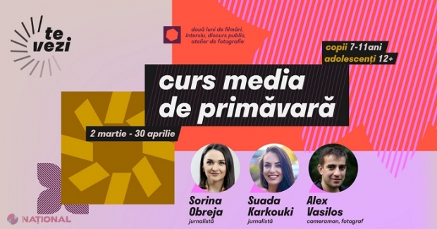 OPORTUNITATE // Atelierul „TeVezi” anunță cursul MEDIA de primăvară pentru copii și adolescenți: Abilități de a vorbi fără emoții în public și a crea propriile interviuri, reportaje și fotografii