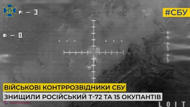 VIDEO // Momentul în care o dronă ucraineană elimină 15 soldați ruși strânși în jurul unui tanc pentru a vedea un film