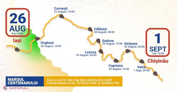 VIDEO // Marșul CENTENARULUI trece Prutul. Participanții mai au de parcurs puțin peste 100 km pentru a ajunge la Chișinău