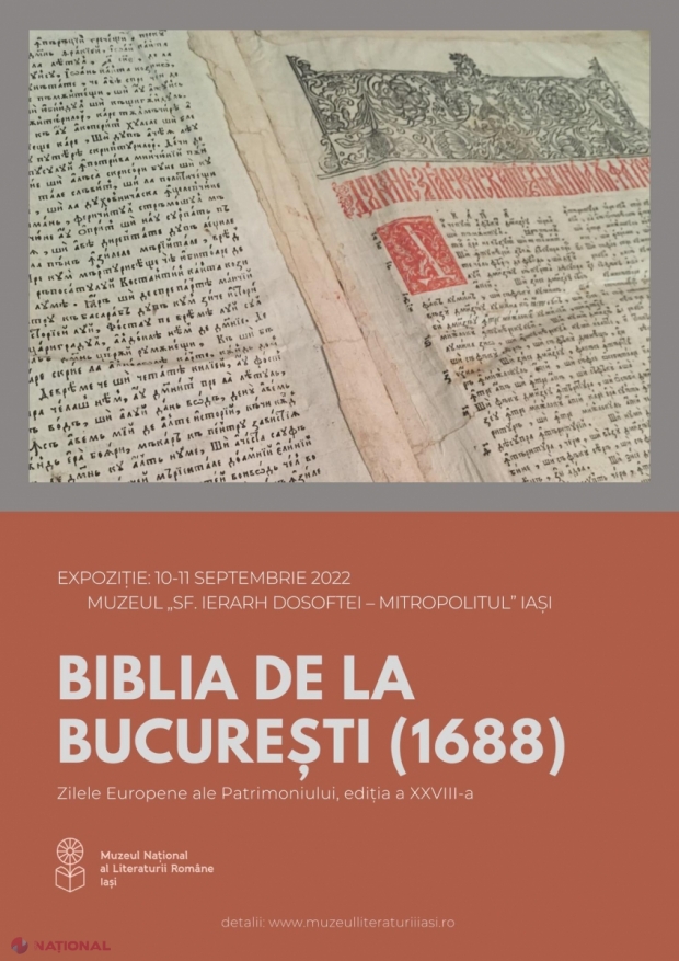 Oportunitate rară de a admira Biblia de la București (1688), „cel mai însemnat monument al literaturii religioase la români”: Va fi expusă la Iaşi