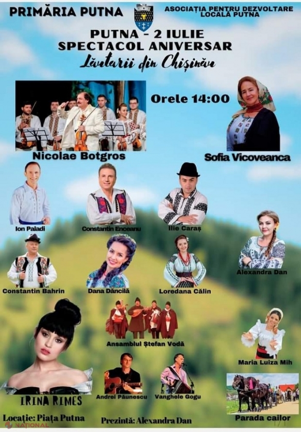 Sărbătoare mare pe 2 iulie, la Putna, pentru prăznuirea lui Ștefan cel Mare: Lăutarii din Chișinău, Sofia Vicoveanca, Irina Rimes și Ion Paladi, concert grandios
