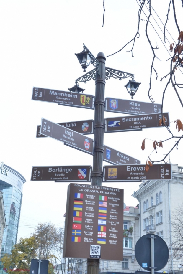 FOTO // Cum arată panoul instalat în centrul Chișinăului cu informații despre cele 16 orașe înfrățite cu capitala R. Moldova