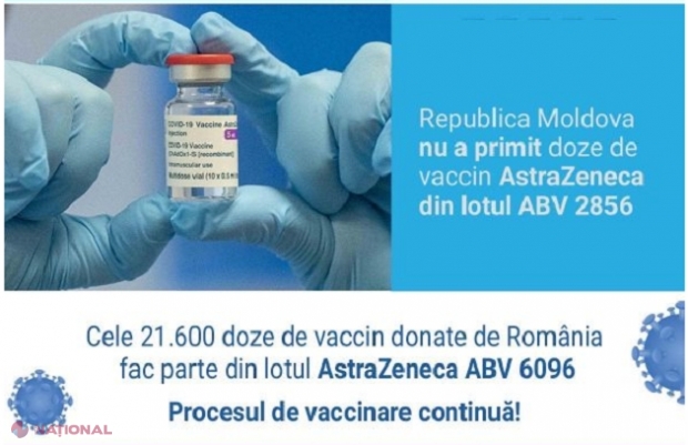 Dozele de vaccin trimise de România în R. Moldova NU fac parte din loturile care au determinat mai multe state să suspende temporar vaccinarea cu AstraZeneca