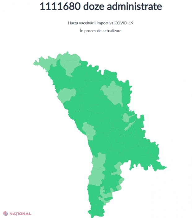 Regiunile din R. Moldova cu cea mai MARE rată de vaccinare: Cele mai puține vaccinuri, administrate în UTA Găgăuzia, Taraclia și Sângerei