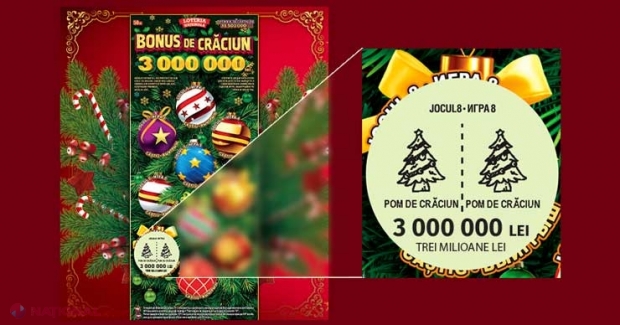 Cresc șansele de a CÂȘTIGA suma-record de 3 000 000 de lei din partea Loteriei Naționale a Moldovei. În vânzare au rămas tot mai puține bilete „Bonus de Crăciun”, care ascund suma respectivă