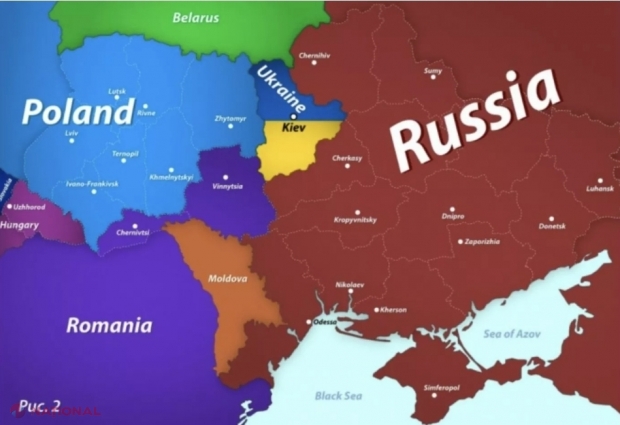 FOTO // Harta lui Medvedev, care DEMONSTREAZĂ că Rusia vrea să CUCEREASCA apropate toată Ucraina și să ajungă până în R. Moldova. Ucraina ar urma să fie împărţită între mai multe ţări, printre care şi România
