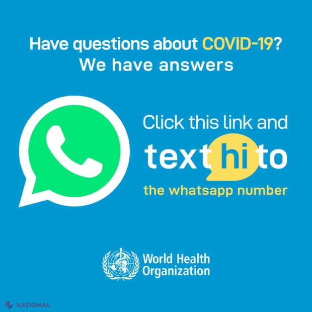 Alerta Sănătăţii: OMS vă trimite informaţii despre COVID-19 prin WhatsApp